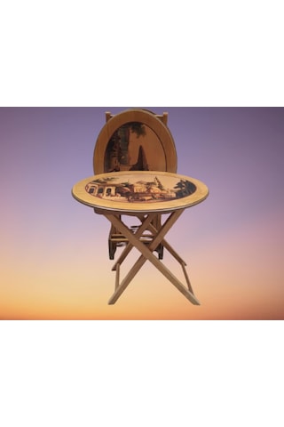 Zigon Sehpa Çanta Çiçek Motif Oval Kayın Torna Ayak Itinalı Paket