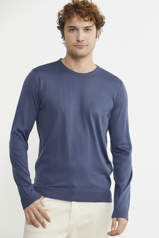 Sementa Erkek Sıfır Yaka Basic Triko Kazak - Indigo 001