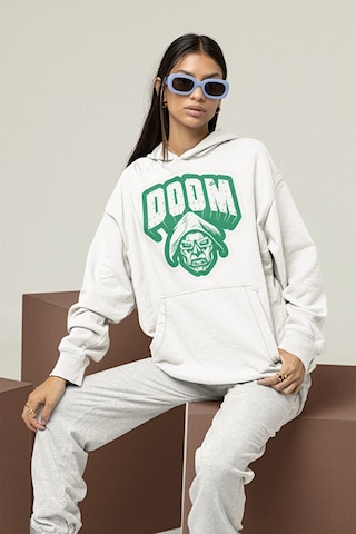 Sevbano Doctor Doom Marvel Karakter Baskılı Unisex Oversize Hoodie Beyaz