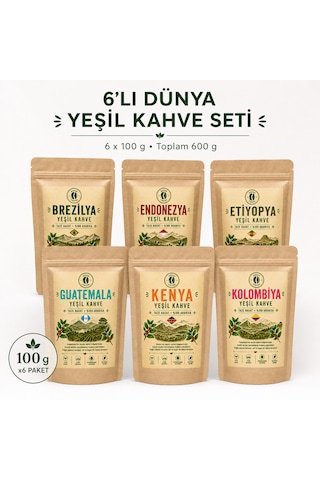 Dünya Kahveleri Yeşil & Çiğ Kahve Keşif Seti 6 X 100 Gr Çekirdek Kahve