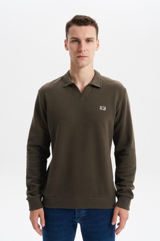 AR-MA Arma Erkek Regular Fit Polo Yaka Sweatshirt Karbon Fırçalı Selanik, %65 Pamuk %35 Polyester, Düğmesiz Basic K30554698602 Haki