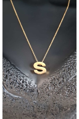 Vog Kişiye Özel Üç Boyutlu Çelik S Harf Sarı Renkdeniz Ve Havuz Suyuna Dayanıklı Paslanmaz Kolye Sarı