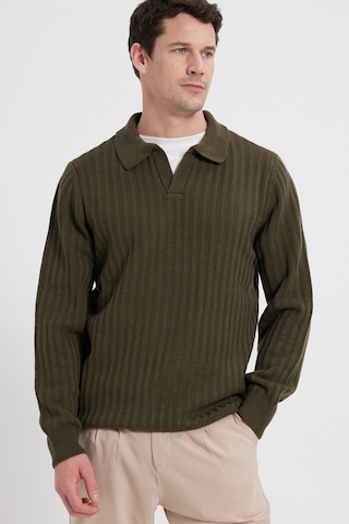 Tudors Erkek Standart Fit Normal Kesim Polo Yaka Haki Kazak-46286