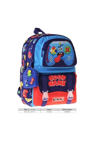 Kaukko Kids Dört Bölmeli Erkek Çocuk Good Game Baskılı Lacivert - Kırmızı Okul Sırt Çantası - L5389 Çok Renkli