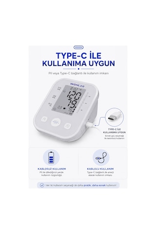 Wohler Üst Koldan Ölçer Dijital Tansiyon Aleti , Nabız Ölçer, TYPC-E , 99 Ölçüm Hafıza Çantalı