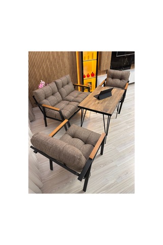 Houseart Gül Metal Bahçe Koltuk Takımı 2+1+1 Masalı Balkon Teras Cafe Oturma Grubu Cappuccino