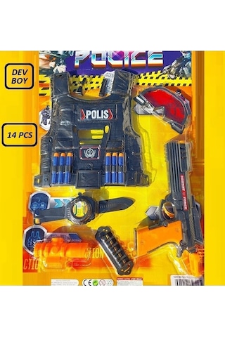 Can Yelekli Polis Seti 14 Parça Oyuncak Koruma Gözlüğü Nerf Mermili Saat Dürbün