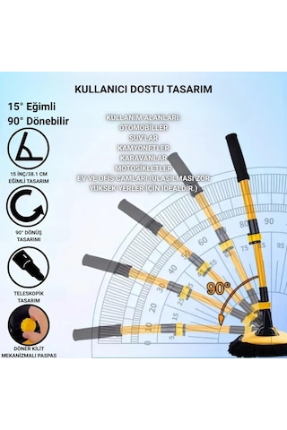 Polham 100cm Uzayabilen Teleskopik Saplı Kuru Islak Araç Temizleme Fırçası, İz Ve Çizik Bırkaz Fırça