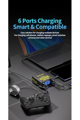 Mechanic F-power 6p 87w 6 Port Pd45w Qc3.0 Usb Hızlı Şarj İstasyonu Lcd Göstergeli