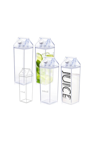 Kalyloc 4pcs 34 Oz Süt Karton Su Şişesi, Berrak Plastik Kare Süt Şişeleri, Taşınabilir Yeniden Kullanılabilir Süt Kutusu Meyve Suyu Kaplama İçin Spor Kampı Açık Hava Aktiviteleri Temiz 4 Adet Gri-Lacivert