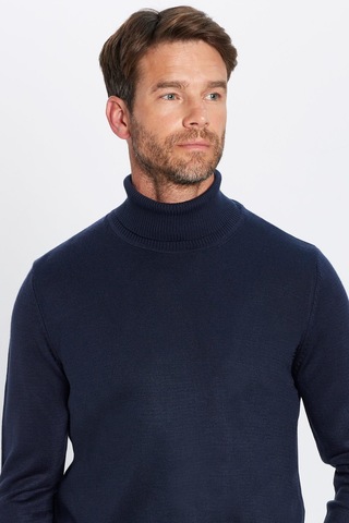 Tudors Erkek Slim Fit Dar Kesim Yumuşak Dokulu Tüylenmeyen Lacivert Tam Balıkçı Yaka Triko Kazak-29110 Lacivert