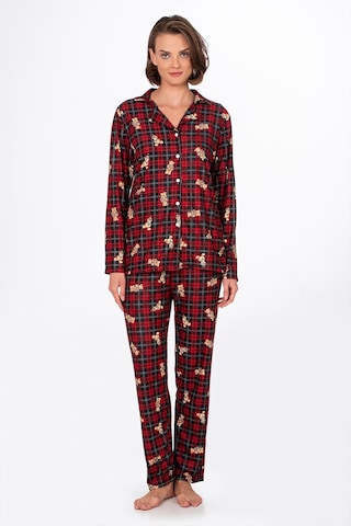 Kadın Süet Önden Düğmeli Pijama Takımı Ayıcık Desen Ayı Desen
