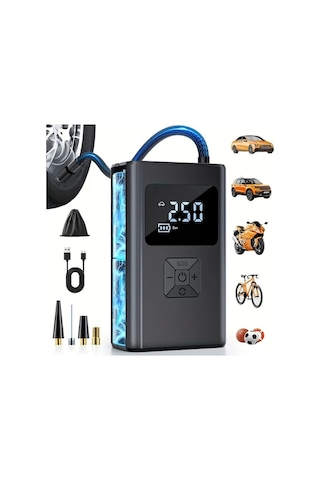 Fastbuy Siyah Kablosuz Dijital Ekranlı Lastik Şişirme Cihazı - Led Işıklı El Pompası