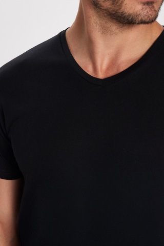 Tudors Erkek Slim Fit Dar Kesim Pamuk Yumuşak Dokulu Siyah V Yaka Tişört-32120 3XL