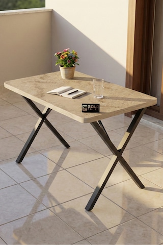 Mutfak Masası 110x70 Cm Modern Ahşap Görünümlü Yemek Masası Ofis Bahçe Balkon Cafe Masa 9831 Travert Çok Renkli