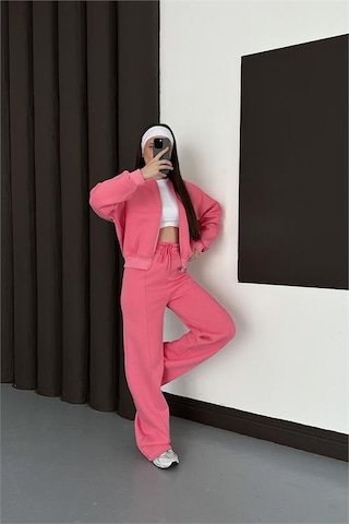 Neşeli Butik Kadın Pembe Fermuarlı 3 İplik Eşofman Takımı Nbesf01 Pembe