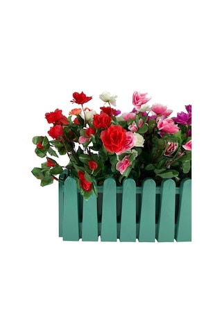 Yapay Çiçek Yeşil Çit Balkon Saksısı Renkli Açelya Çiçekli 55x20C