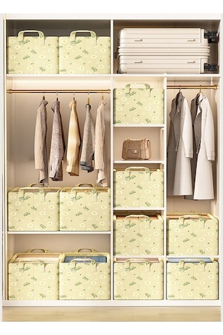 Dancemonkey X X Sarı Saklama Papatya Organizatör Kutusu 50x35x32cm Renkli Katlanır Giysi Dolabı - Gw 140l