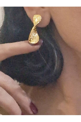 Altın Renk Gold Kaplama Kadın Geometrik Noktalı Çivi Küpe