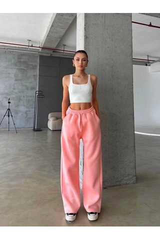 3 İplik Şardonlu Oversize Eşofman Somon Somon