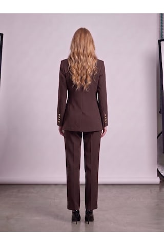 Prenses Kadın Regular Kesim Blazer Ceket Pantolon Takım Modern Trend Zamansız Kahverengi