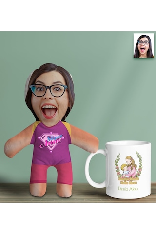 Bk Gift Kişiye Özel İsimli Pembe Anne Bebek Yastık Ve Kupa Bardak Hediye Seti-5, Anneye Hediye, Anneler Günü Hediyeleri Kobitmeyencom30645 Bk Gift