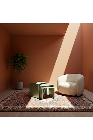 Modern Metal Zigon Sehpa Seti Minimal Tasarım İç İçe Geçen Yan Sehpa 3 Lü Set Yeşil