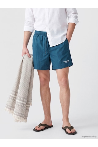 Lcw Swımwear Petrol Kısa Boy Baskılı Erkek Deniz Şortu