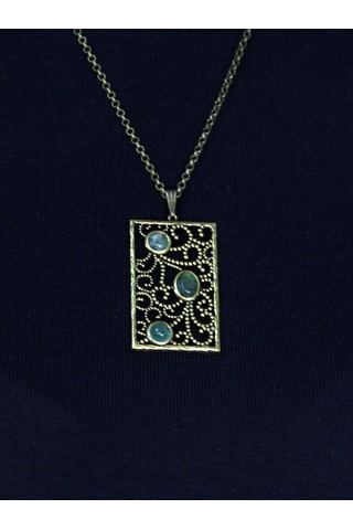 Doğal Taş Yeşil Akik 3'lü Doğal Taşlı Antik Kadın Kolye Euk45ya Yeşil