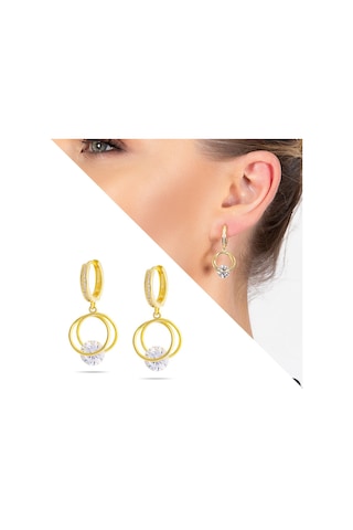 Gümüşhediyeal Starlight Diamond Tektaşlı Kalp Tasarım Gold Renk 925 Ayar Gümüş