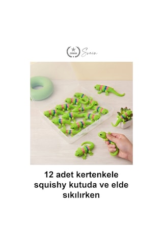 Kertenkele Kertenkele 12'li Paket Sıkmalı Stres Atma Oyuncağı Yumuşak Esnek Uzayan Tpr Silikon Çocu