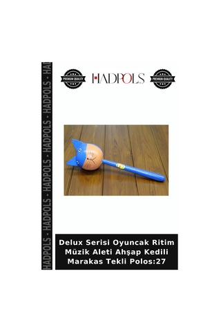Delux Serisi Oyuncak Ritim Müzik Aleti Ahşap Kedili Marakas Tekli Polos:27