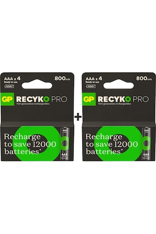 GP ReCyko Pro GP85AAAHCBLL-2U4 800 mAh AAA Ni-MH Şarj Edilebilir İnce Kalem Pil 4 x 2'li