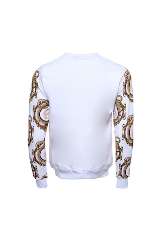 Wessi Beyaz Baskılı Taşlı Bisiklet Yaka Sweatshirt Beyaz