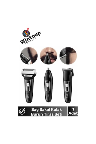 Wintoup Erkek Tıraş Seti 3in1 Şarjlı Kablosuz Saç Sakal Kulak Burun Kıl Temizleme Makinesi Günlük Tıraş