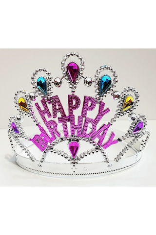 Gümüş Renk Happy Birthday Yazılı Doğum Günü Tacı "