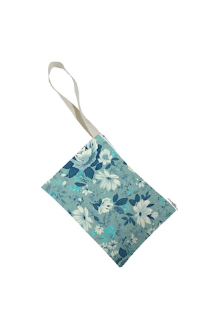 Unisex Mavi Çiçekler Desenli Portföy Clutch Çanta Çok Renkli