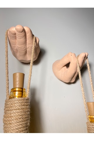 El Figürlü Duvar Lambası Pilli Led Işıklı Dekoratif Vitray Boyalı Cam Şişe Aydınlatma Vintage El Sarı Işık