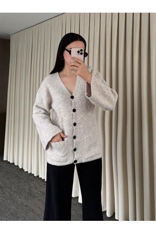 Laluvia Düğmeli Basic Hırka - 4622 Taş