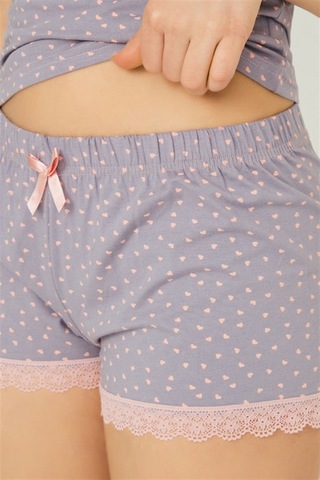 Cottonhill Gri Desenli İnce Askılı Şortlu Pamuklu Pijama Takımı Gri