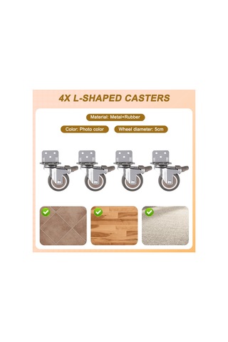 Aubyhe 4'lü L Tipi 5cm Gummi Tekerlekli Mobilya Kasnagi - 360 Derece Döner Kilitleme, 400lb Yük Kapasitesi, Metal Gövde, Sessiz Ve Kaymazsız