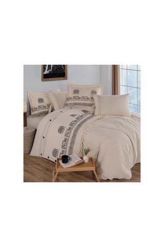 Hitit Desen 200x220 Pamuk-keten Çift Kişilik Nevresim Takımı Krem - 747748095 Krem