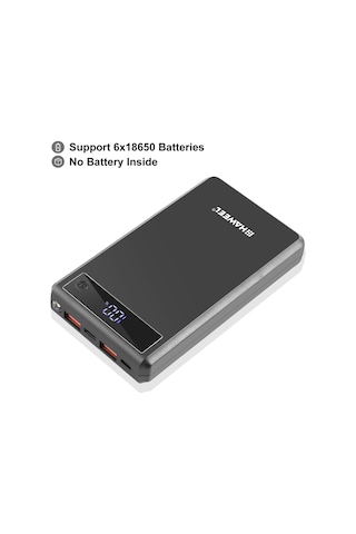 Haweel Dıy 6 X 18650 24w Hızlı Şarj Güç Bankası Kutusu Ekranlı Kılıf, Dahil Değil Siyah