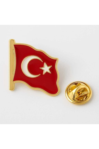 Ay Yıldız Türk Bayrağı Yaka Rozeti Gold 2x2 Cm Parlak Dalgalı Bayrak Rozet Metal Şık Tasarım Gri