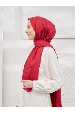 Armanda Jakarlı Şal - Zigzag Desenli - Kırmızı - Kırmızı