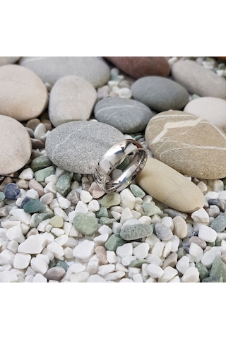 Chavin 6 Mm Söz Bayan Erkek Çelik Yüzük Cr99By Beyaz