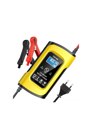 Aubyhe 12v Akıllı Pil Tamirleyici - Otomobil Motosiklet Aküsü Şarj Cihazı - Sıcaklık Algılama - Lcd Ekran - 100-240v Avrupa Standartı Sarı