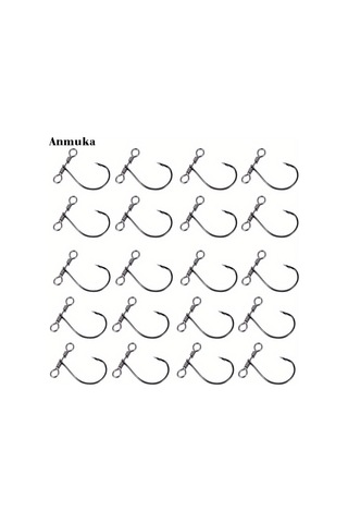 20 Parça Yumuşak Solucan Balıkçılık Kancası - Çift Delikli Dönerli Siyah Kanca