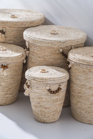 Aria Hasır 5 Li Çok Amaçlı Sepet Seti Krem