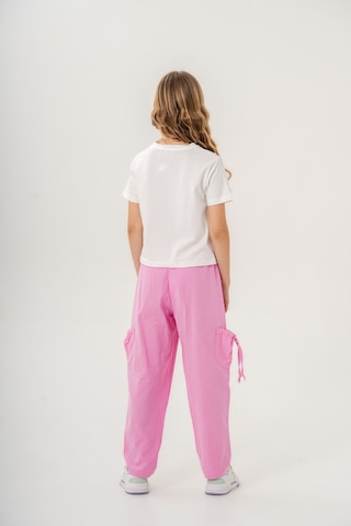 Mısstuffy Kız Çocuk Pamuklu T-shirt Keten Pantalonlu Yazlık Takım 6-9 Yaş Pembe - Beyaz